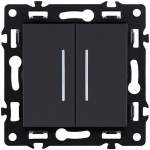 Изображение товара Выключатель 2-клавишный 10А/250В с LED подсветкой, черный Kollinger Asthetik AS-010BK