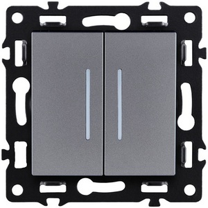 Изображение товара Выключатель 2-клавишный 10А/250В с LED подсветкой, серый Kollinger Asthetik AS-010GY