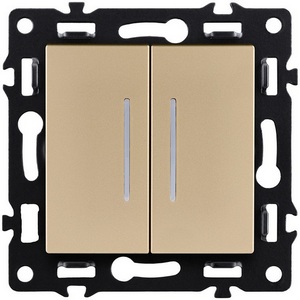 Изображение товара Выключатель 2-клавишный проходной 10А/250В с LED подсветкой, золотой Kollinger Asthetik AS-011GD
