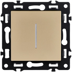 Изображение товара Выключатель кнопочный 1-клавишный 10А/250В с LED подсветкой, золотой Kollinger Asthetik AS-012GD