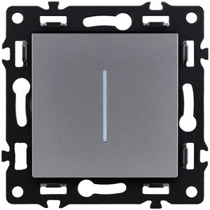 Изображение товара Выключатель кнопочный 1-клавишный 10А/250В с LED подсветкой, серый Kollinger Asthetik AS-012GY