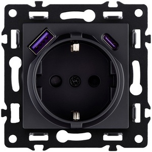 Изображение товара Розетка штепсельная SCHUKO 16A/250 В с USB A+C 20W, черный Kollinger Asthetik AS-016BK