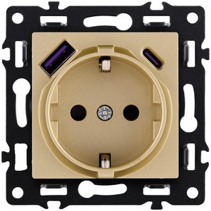 Изображение товара Розетка штепсельная SCHUKO 16A/250 В с USB A+C 20W, золотой Kollinger Asthetik AS-016GD
