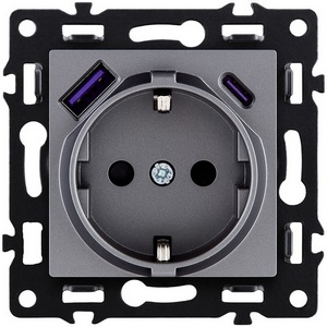 Изображение товара Розетка штепсельная SCHUKO 16A/250 В с USB A+C 20W, серый Kollinger Asthetik AS-016GY
