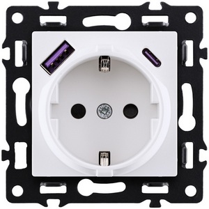 Изображение товара Розетка штепсельная SCHUKO 16A/250 В с USB A+C 20W, белый Kollinger Asthetik AS-016WH