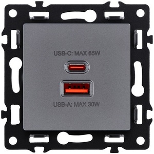 Изображение товара Розетка USB A+C 65W серый Kollinger Asthetik AS-024GY