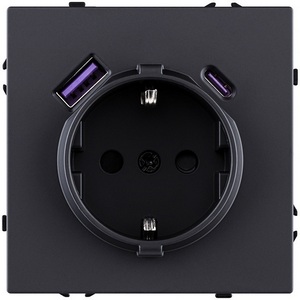 Изображение товара Розетка штепсельная SCHUKO 16A/250 В с USB A+C 20W, черный матовый Kollinger Eclipse EC-016BK