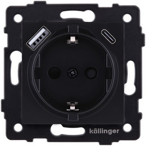 Изображение товара Розетка штепсельная SCHUKO 16A/250 В с USB A+C 20W, черный матовый Kollinger REA-004BM для Aspekt, Eleganz, Reflex