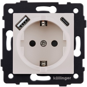 Изображение товара Розетка штепсельная SCHUKO 16A/250 В с USB A+C 20W, кашемир матовый Kollinger REA-004CM для Aspekt, Eleganz, Reflex