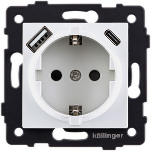 Изображение товара Розетка штепсельная SCHUKO 16A/250 В с USB A+C 20W, белый Kollinger REA-004WH для Aspekt, Eleganz, Reflex
