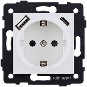 Изображение товара Розетка штепсельная SCHUKO 16A/250 В с USB A+C 20W, белый матовый Kollinger REA-004WM для Aspekt, Eleganz, Reflex