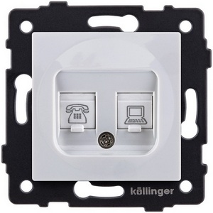 Изображение товара Розетка двойная RJ11 + RJ45 белый Kollinger REA-011WH для Aspekt, Eleganz, Reflex