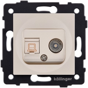 Изображение товара Розетка двойная TV (мама) + RJ45 золотой Kollinger REA-012GD для Aspekt, Eleganz, Reflex