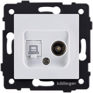 Изображение товара Розетка двойная TV (мама) + RJ45 белый Kollinger REA-012WH для Aspekt, Eleganz, Reflex