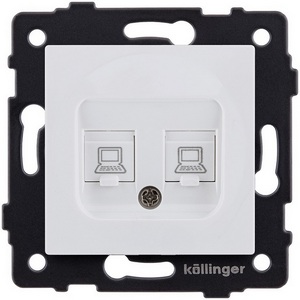 Изображение товара Розетка двойная Ethernet RJ45 белый матовый Kollinger REA-019WM для Aspekt, Eleganz, Reflex