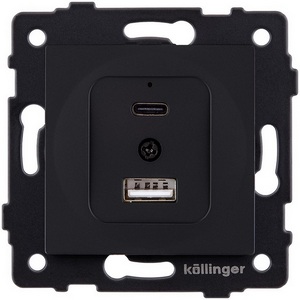 Изображение товара Розетка USB A+C 20W черный матовый Kollinger REA-037BM для Aspekt, Eleganz, Reflex