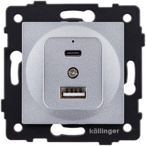 Изображение товара Розетка USB A+C 20W серый Kollinger REA-037GY для Aspekt, Eleganz, Reflex