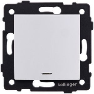 Изображение товара Выключатель 1-клавишный проходной 10А/250В с LED подсветкой, изогнутый, белый Kollinger REA-R-004WH для Aspekt, Eleganz, Reflex