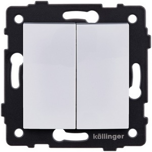 Изображение товара Выключатель 2-клавишный проходной 10А/250В изогнутый, белый Kollinger REA-R-009WH для Aspekt, Eleganz, Reflex
