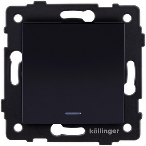 Изображение товара Выключатель кнопочный 1-клавишный 10А/250В с LED подсветкой, изогнутый, черный Kollinger REA-R-013BK для Aspekt, Eleganz, Reflex