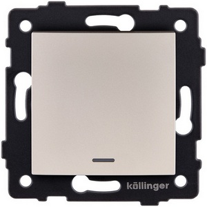 Изображение товара Выключатель кнопочный 1-клавишный 10А/250В с LED подсветкой, изогнутый, золотой Kollinger REA-R-013GD для Aspekt, Eleganz, Reflex