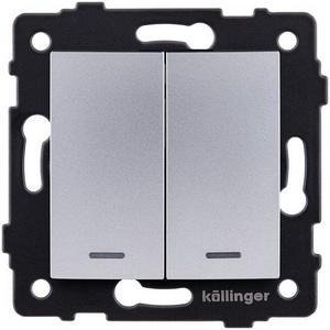 Изображение товара Выключатель кнопочный 2-клавишный 10А/250В с LED подсветкой, изогнутый, серый Kollinger REA-R-014GY для Aspekt, Eleganz, Reflex