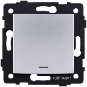 Изображение товара Выключатель 1-клавишный перекрестный 10А/250В с LED подсветкой, изогнутый, серый Kollinger REA-R-015GY для Aspekt, Eleganz, Reflex
