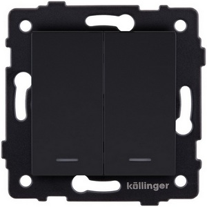 Изображение товара Выключатель 2-клавишный 10А/250В с LED подсветкой, черный матовый Kollinger REA-S-008BM для Aspekt, Eleganz, Reflex