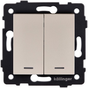 Изображение товара Выключатель 2-клавишный 10А/250В с LED подсветкой, золотой Kollinger REA-S-008GD для Aspekt, Eleganz, Reflex