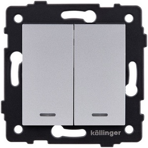 Изображение товара Выключатель 2-клавишный 10А/250В с LED подсветкой, серый Kollinger REA-S-008GY для Aspekt, Eleganz, Reflex