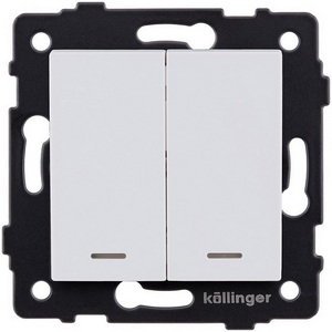 Изображение товара Выключатель 2-клавишный проходной 10А/250В с LED подсветкой, белый матовый Kollinger REA-S-010WM для Aspekt, Eleganz, Reflex