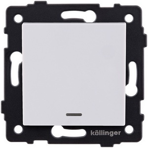 Изображение товара Выключатель кнопочный 1-клавишный 10А/250В с LED подсветкой, белый Kollinger REA-S-013WH для Aspekt, Eleganz, Reflex