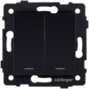Изображение товара Выключатель кнопочный 2-клавишный 10А/250В с LED подсветкой, черный Kollinger REA-S-014BK для Aspekt, Eleganz, Reflex