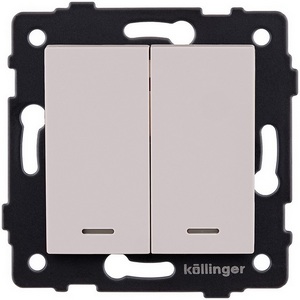 Изображение товара Выключатель кнопочный 2-клавишный 10А/250В с LED подсветкой, кашемир матовый Kollinger REA-S-014CM для Aspekt, Eleganz, Reflex