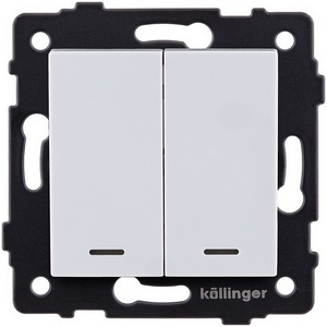 Изображение товара Выключатель кнопочный 2-клавишный 10А/250В с LED подсветкой, белый Kollinger REA-S-014WH для Aspekt, Eleganz, Reflex