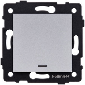 Изображение товара Выключатель 1-клавишный перекрестный 10А/250В с LED подсветкой, серый Kollinger REA-S-015GY для Aspekt, Eleganz, Reflex