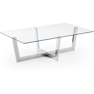 Изображение товара Журнальный стол La Forma (ex Julia Grup) Plam (Прозрачный, Серебряный/Сталь, Стекло, Металл) (прямоугольная столешница, X-образная опора)
