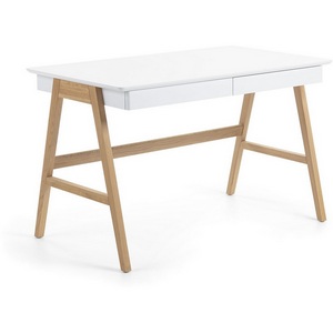 Изображение товара Компьютерный стол с ящиком La Forma (ex Julia Grup) Dyana (Белый/МДФ, Дерево, Меламин, Дуб) (прямоугольная столешница, 4 ножки)