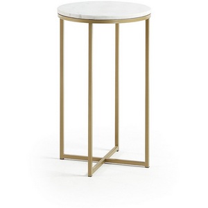 Изображение товара Журнальный стол La Forma (ex Julia Grup) Sheffield (Белый, Золотой/Металл, Мрамор, Сталь) (круглая столешница, X-образная опора)