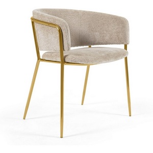 Изображение товара Стул Konnie из бежевой синели со стальными ножками и золотой отделкой La Forma (ex Julia Grup) арт.110295