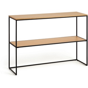 Изображение товара Консольный стол с полкой La Forma (ex Julia Grup) Yoana (Черный/Шпон дуба, МДФ, Железо, Дерево) (прямоугольная столешница, П-образная опора)