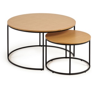 Изображение товара Журнальный стол La Forma (ex Julia Grup) Yoana (Черный/Шпон дуба, МДФ, Дерево, Железо) (круглая столешница, О-образная опора)
