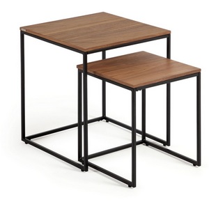 Изображение товара Журнальный стол La Forma (ex Julia Grup) Yoana (Черный/Железо, Дерево, Шпон ореха, МДФ) (квадратная столешница, П-образная опора)