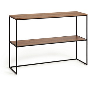 Изображение товара Консольный стол с полкой La Forma (ex Julia Grup) Yoana (Черный/Дерево, Железо, Шпон ореха) (прямоугольная столешница, П-образная опора)