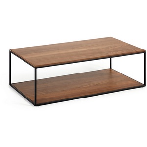 Изображение товара Журнальный стол с деревянной столешницей шириной 60 см с полкой из орехового шпона и черного металла 110 x 60 см La Forma (ex Julia Grup) Yoana 146309 (прямоугольная столешница)
