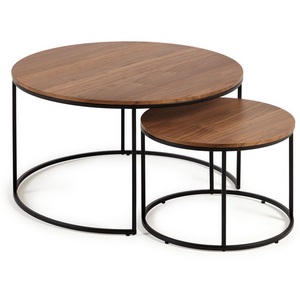 Изображение товара Yoana Набор из 2 приставных столиков из шпона ореха и черным металлом D 80 см/D 50 см La Forma (ex Julia Grup) 146316 (круглая столешница, О-образная опора)
