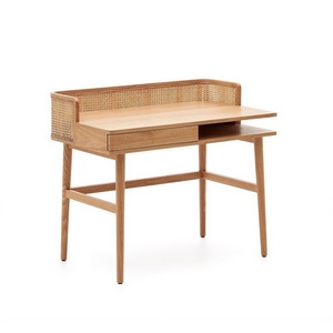 Изображение товара Компьютерный стол с ящиком и полкой La Forma (ex Julia Grup) Araxi (Ясень, Ротанг) (прямоугольная столешница, 4 ножки)