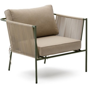 Изображение товара Уличное кресло Zivia из веревки цвета экрю и стали зеленого цвета арт.254522