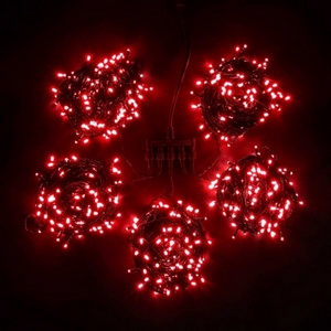 Изображение товара Комплект Красных Нитей по 20м с Мерцанием Белого Диода, LED, Провод Черный ПВХ, IP54 Laitcom На деревья KDD1000BLW-11-1R