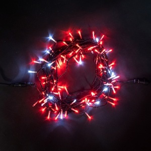 Изображение товара Гирлянда Нить 10м Красная с Мерцанием Белого Диода 24В, LED, Провод Черный ПВХ, IP54 Laitcom Нити (на ёлку) PST100BLW-11-1R